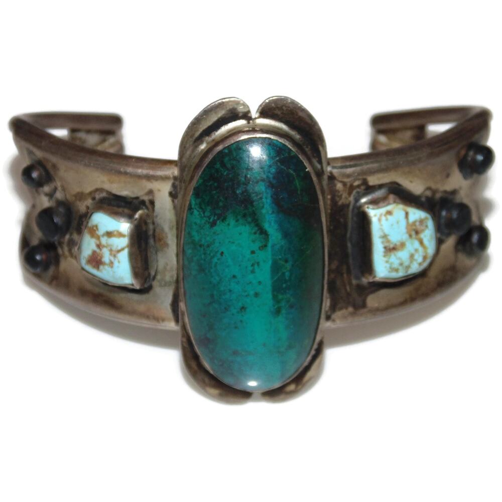 Southwest Cuff Bracelet Navajo Sterling Silver Turquoise Malachite Richard Begay